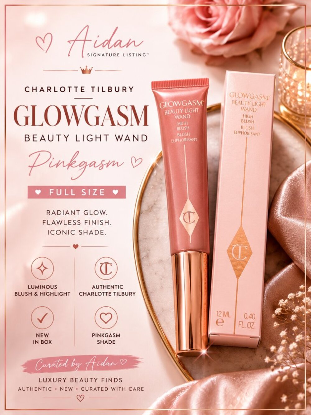 Charlotte Tilbury Glowgasm Beauty Light Wand Pinkgasm Full Size NIB